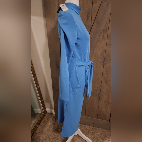 NOISY MAY Ribbed Longsleeve Mock Neck Stretch Midi Dress Tie Front.Blue. S NWT - Picture 11 of 16